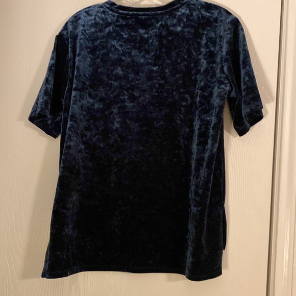 Eyeshadow velvet velour top midnight blue short sleeve size large - Picture 4 of 4